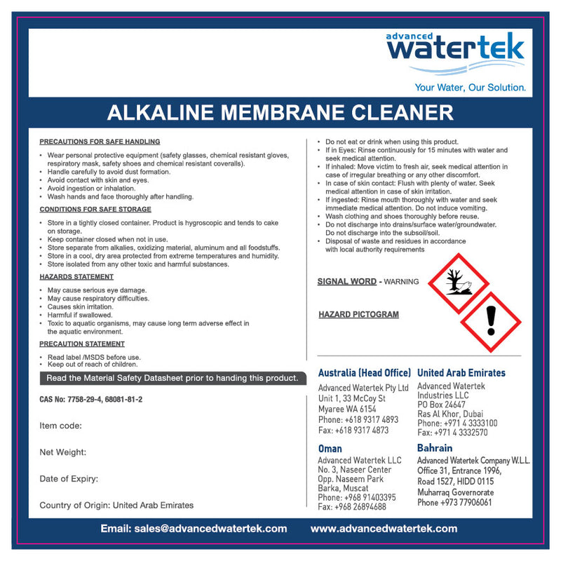 Alkaline RO Membrane Cleaner Label