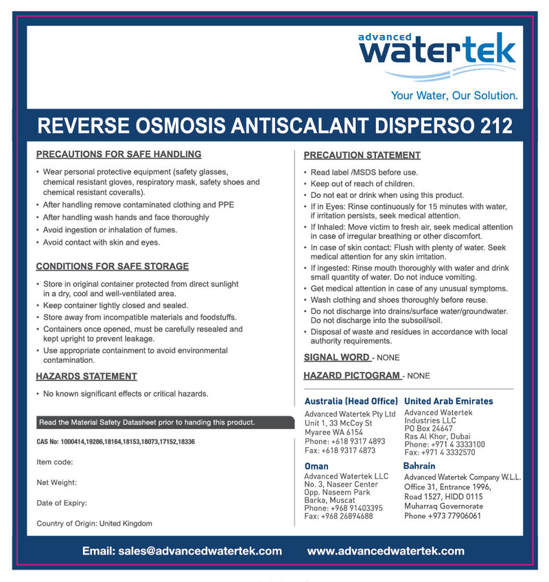 Disperso 212 Antiscalant Label